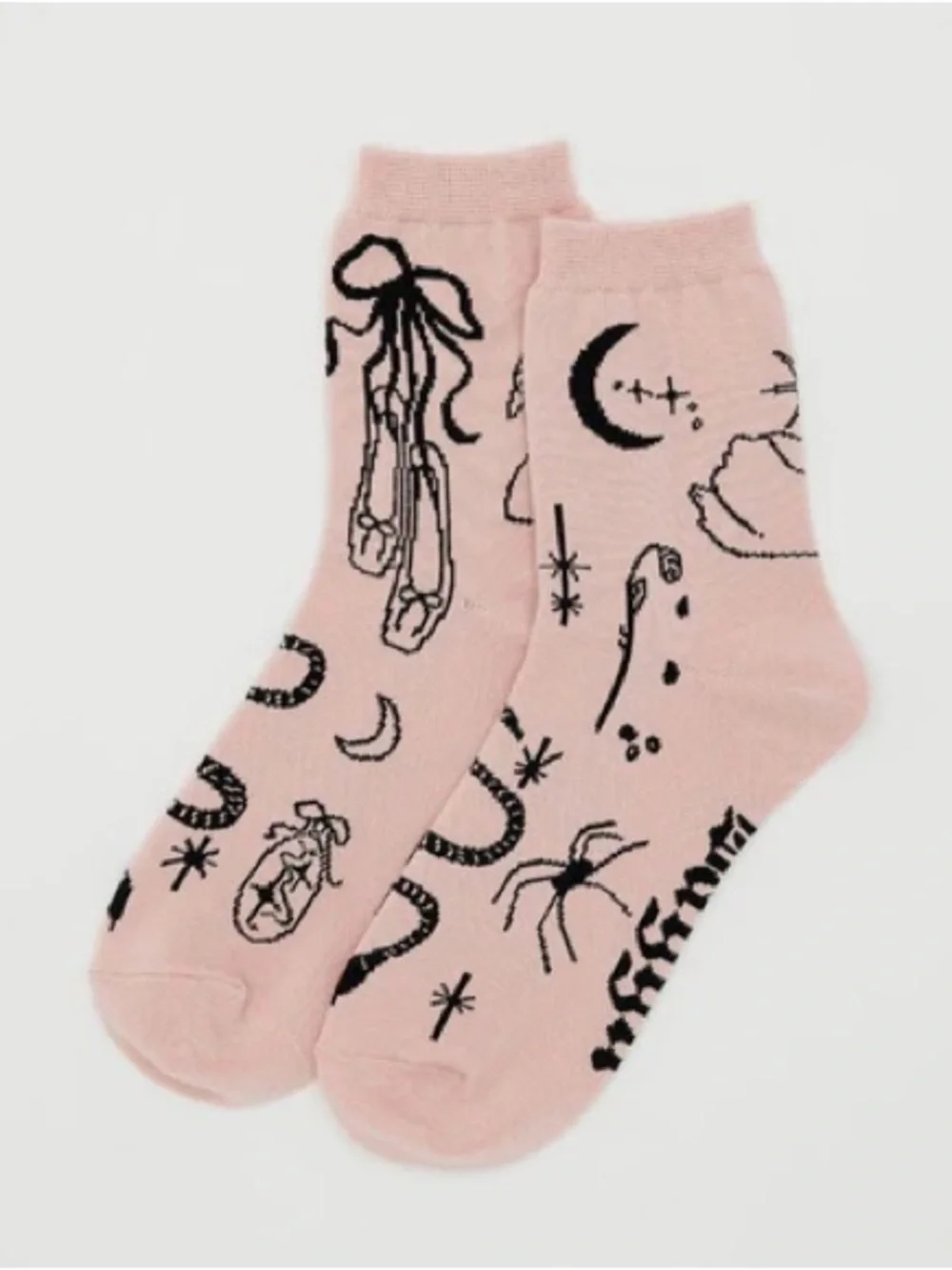 BAGGU Pink Graphic Crew Socks with Black Celestial & Motifs One Size New